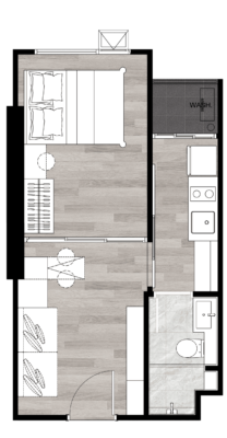 1 Bedroom_ ครัวติดระเบียง_28 sq.m